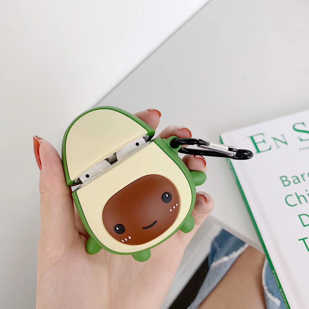 Cute Design Cartoon Silicone Cover Skin for Airpod (1 / 2) Charging Case (Avocado)
